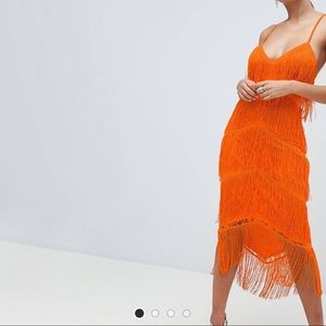 Orange fringe / tassel bodycon dress